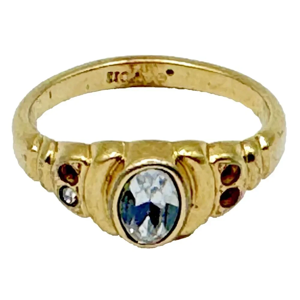 Avon Gold Plated Ring with Rhinestone for Parts/Repair Art Deco Size 7.5 Women's